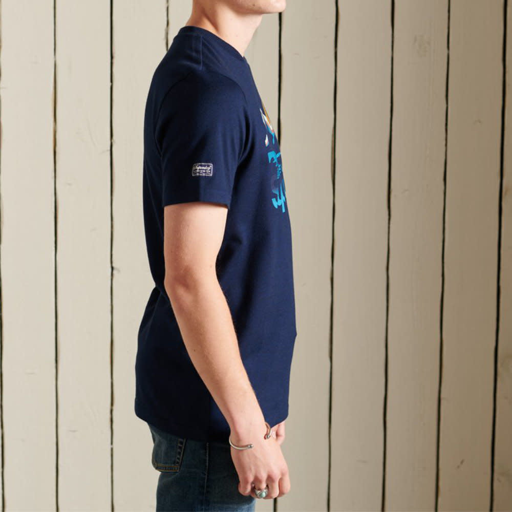 'Superdry Great Outdoors Tee' in 'Pilot Mid Blue Grit' colour