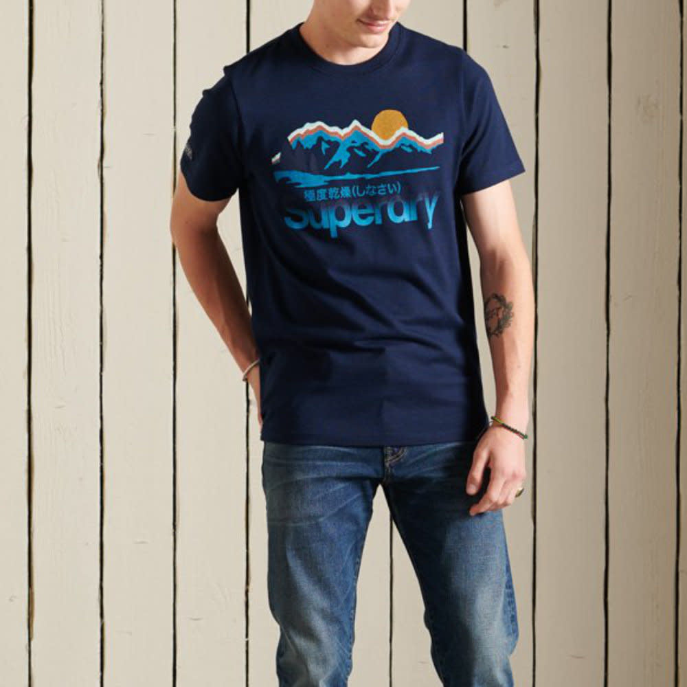 'Superdry Great Outdoors Tee' in 'Pilot Mid Blue Grit' colour