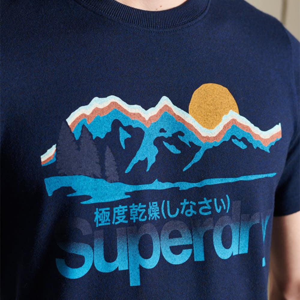 'Superdry Great Outdoors Tee' in 'Pilot Mid Blue Grit' colour