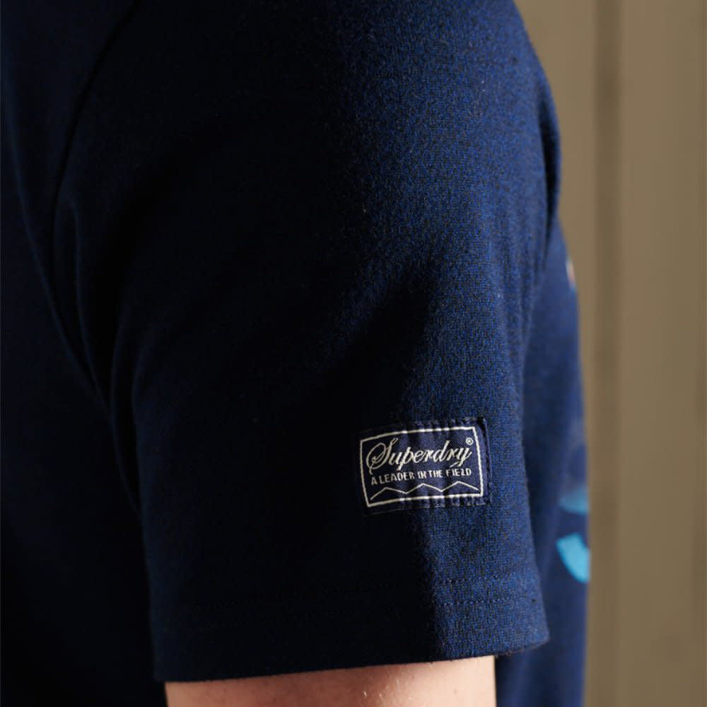 'Superdry Great Outdoors Tee' in 'Pilot Mid Blue Grit' colour