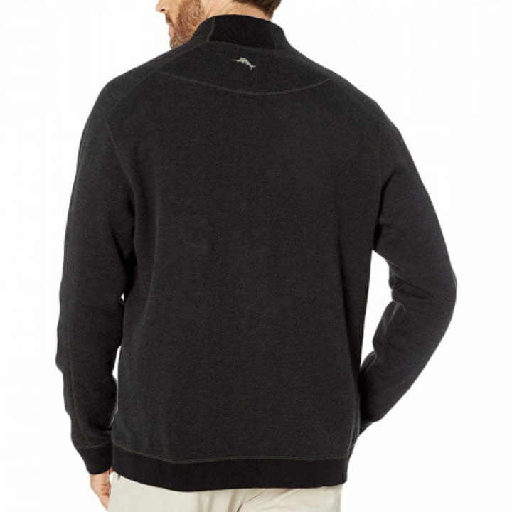 'Tommy Bahama Flipsider Full Zip Sweater' in 'Midnight Oil' colour
