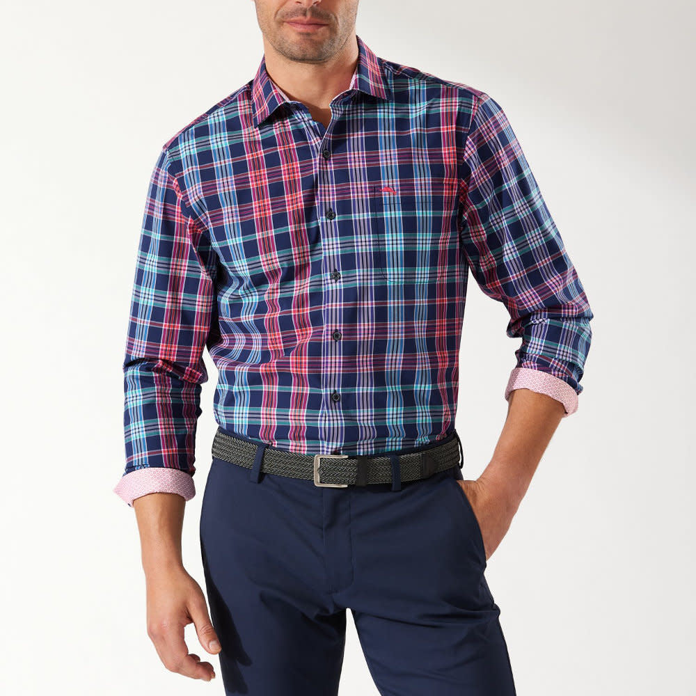 'Tommy Bahama Sarasota Stretch Setsail Plaid' in 'Island Navy' colour