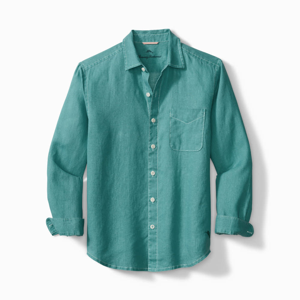 'Tommy Bahama Sea Glass Breezer Linen Shirt' in 'Neptune Green' colour
