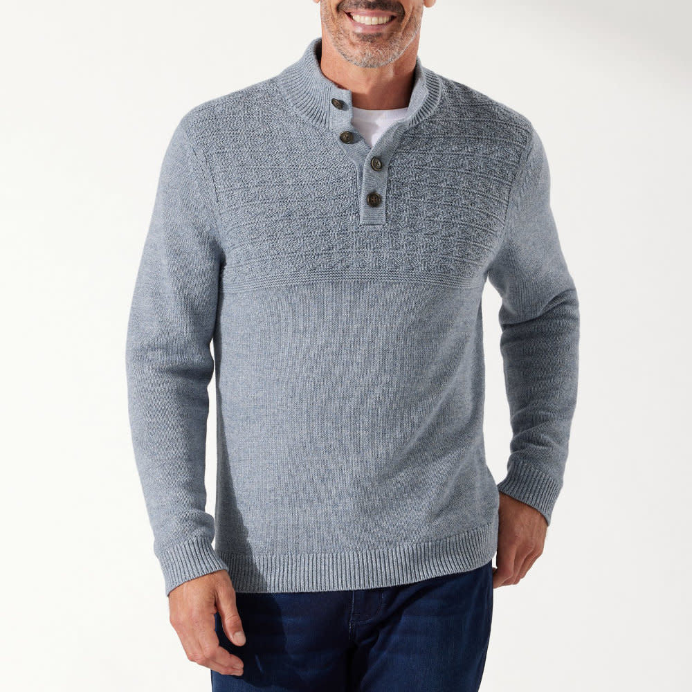 'Tommy Bahama Sorentto Beach Button Mock Neck' in 'Dockside Blue' colour