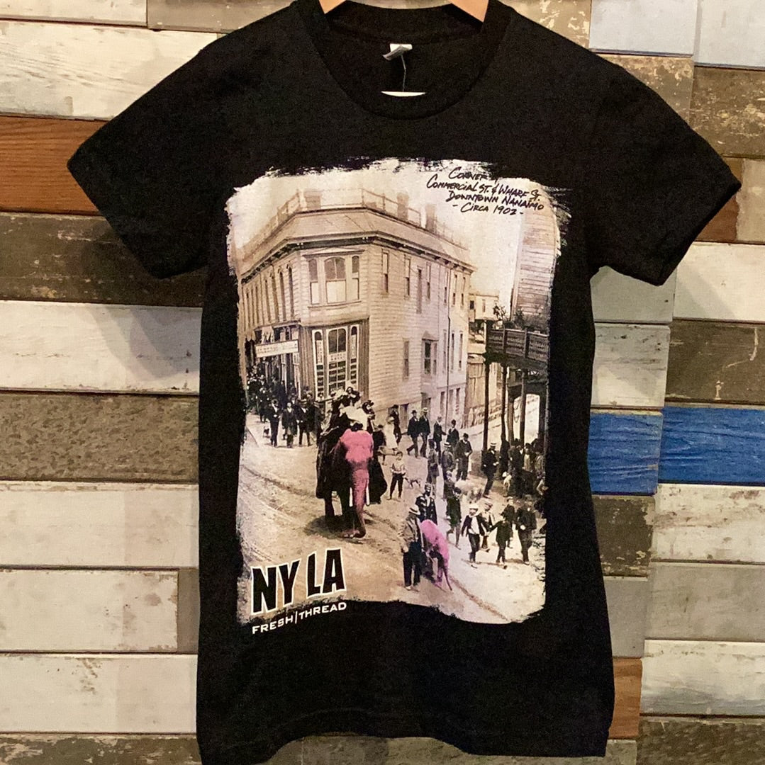 'NYLA Fresh Thread Nanaimo Heritage Tee - Elephant (Women's Fit)' in 'Black' colour