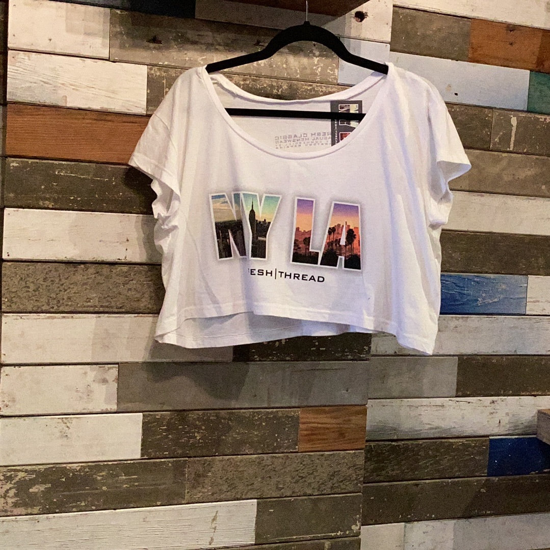 'NYLA Fresh Thread Logo Crop Top' in 'White' colour