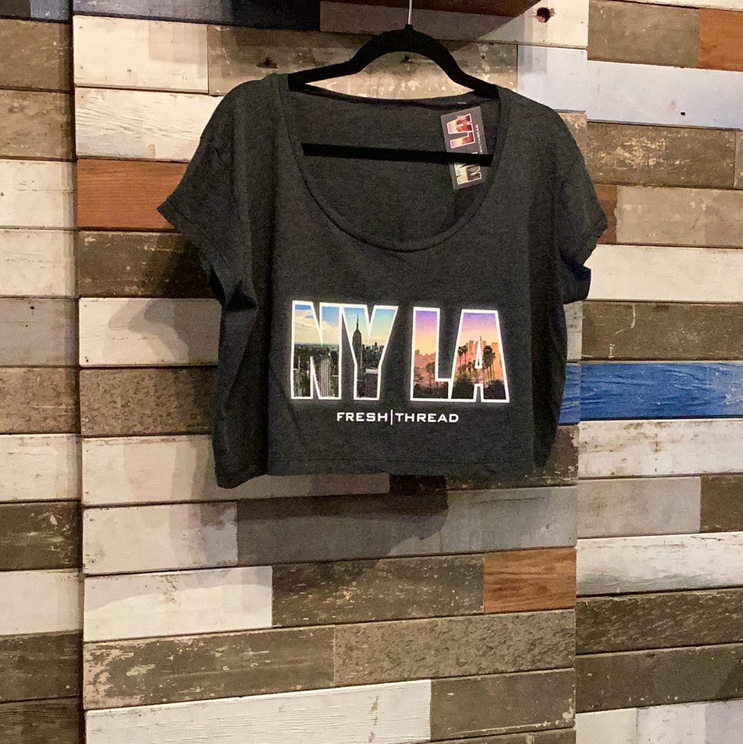 'NYLA Fresh Thread Logo Crop Top' in 'Grey' colour