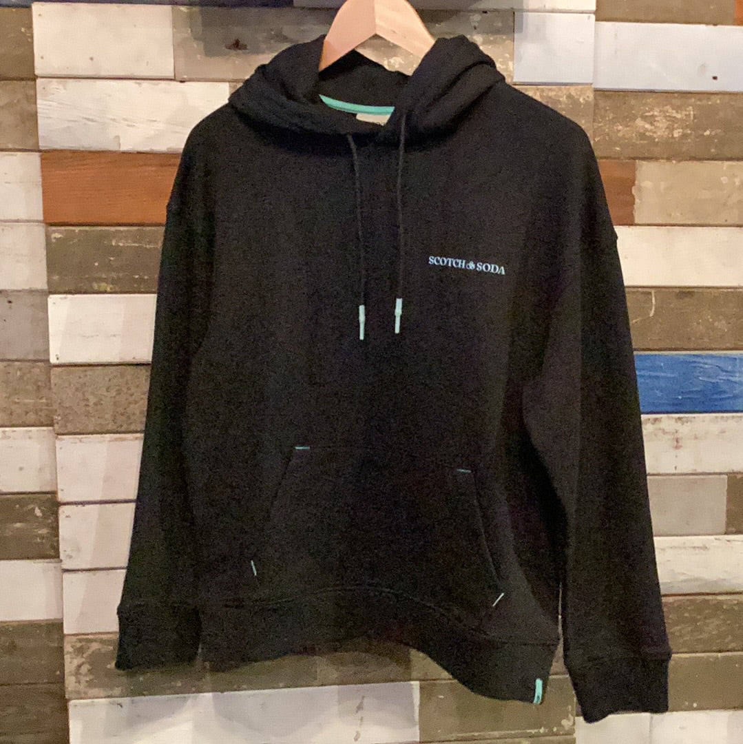 'Scotch & Soda Unisex Organic Cotton Pullover Hoodie' in 'Black' colour