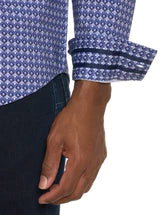 Robert Graham Bernardi Button Up L/S Dress Shirt - Blue - 2 - Tops - Button Up Dress Shirt