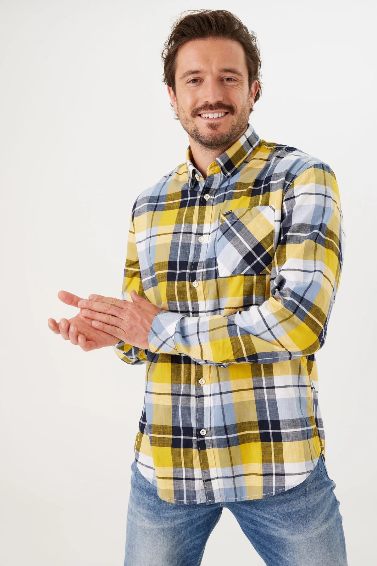 'Garcia N41280 Plaid L/S Button-Up Shirt' in 'Dandelion' colour