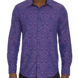 Robert Graham Highland 3 Button Up L/S Dress Shirt - Purple - 1 - Tops - Button Up Dress Shirt
