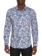 Robert Graham Divan Button Up L/S Dress Shirt - Blue/Grey - 1 - Tops - Button Up Dress Shirt