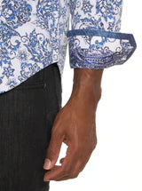 Robert Graham Divan Button Up L/S Dress Shirt - Blue/Grey - 2 - Tops - Button Up Dress Shirt