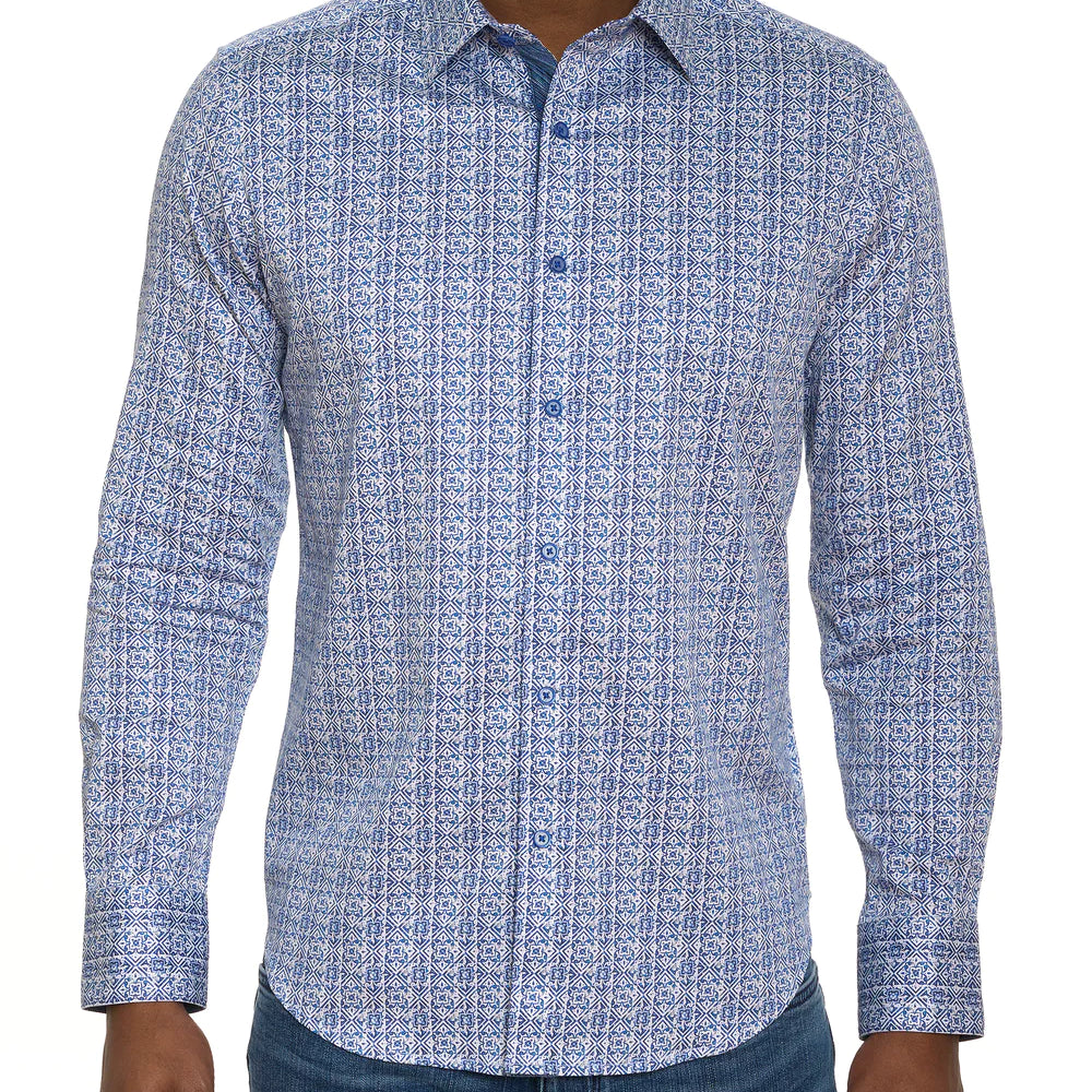 Robert Graham Dolma Button Up L/S Dress Shirt - Blue - 1 - Tops - Button Up Dress Shirt