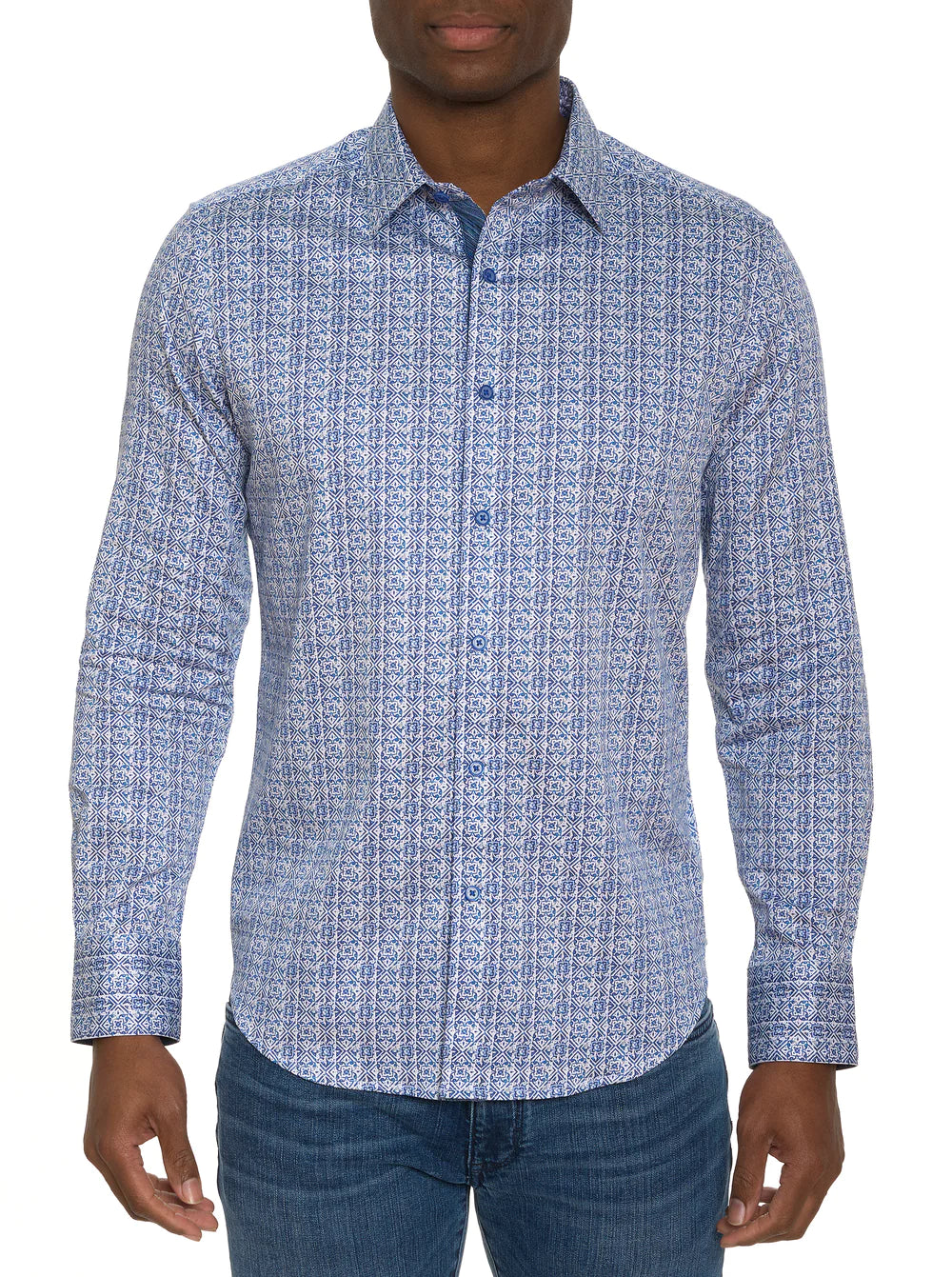 Robert Graham Dolma Button Up L/S Dress Shirt - Blue - 1 - Tops - Button Up Dress Shirt