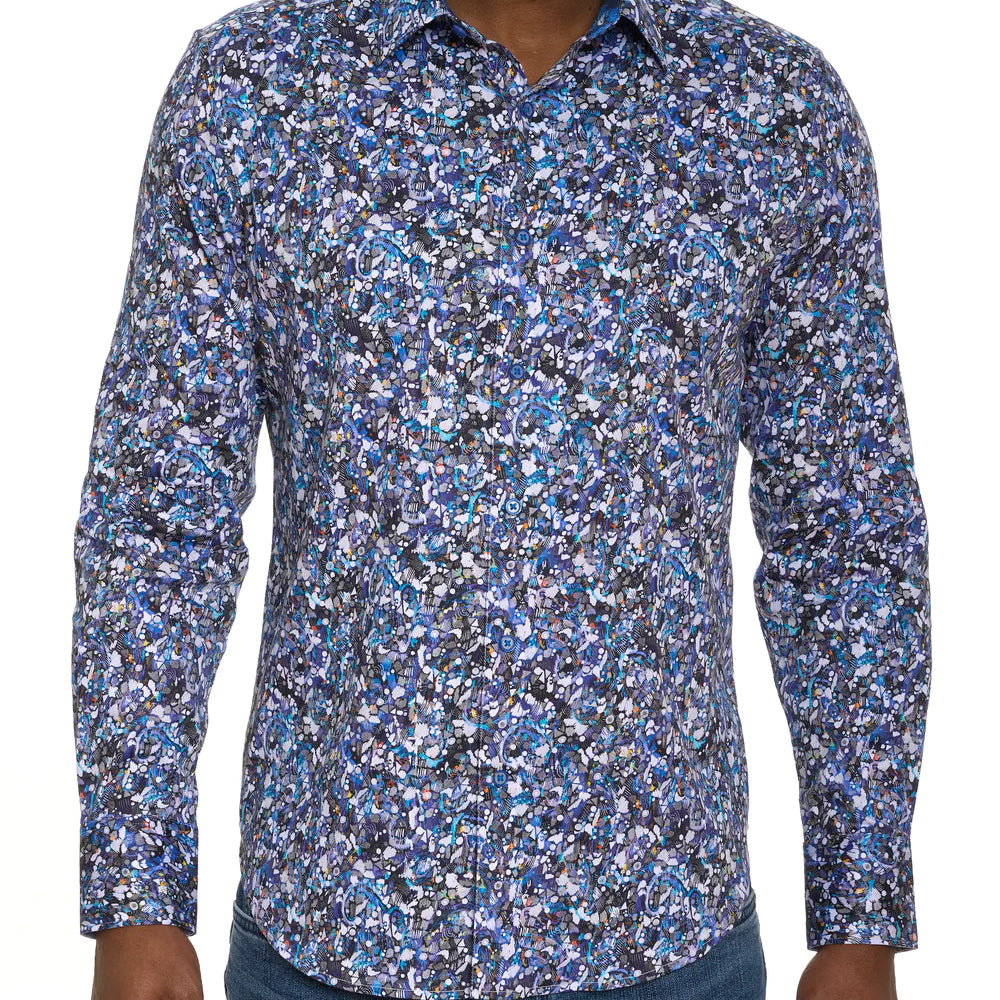 Robert Graham Fondo Button Up L/S Dress Shirt - Blue - 1 - Tops - Button Up Dress Shirt
