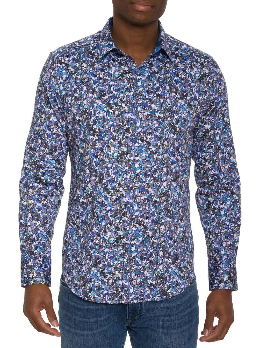 Robert Graham Fondo Button Up L/S Dress Shirt - Blue - 1 - Tops - Button Up Dress Shirt