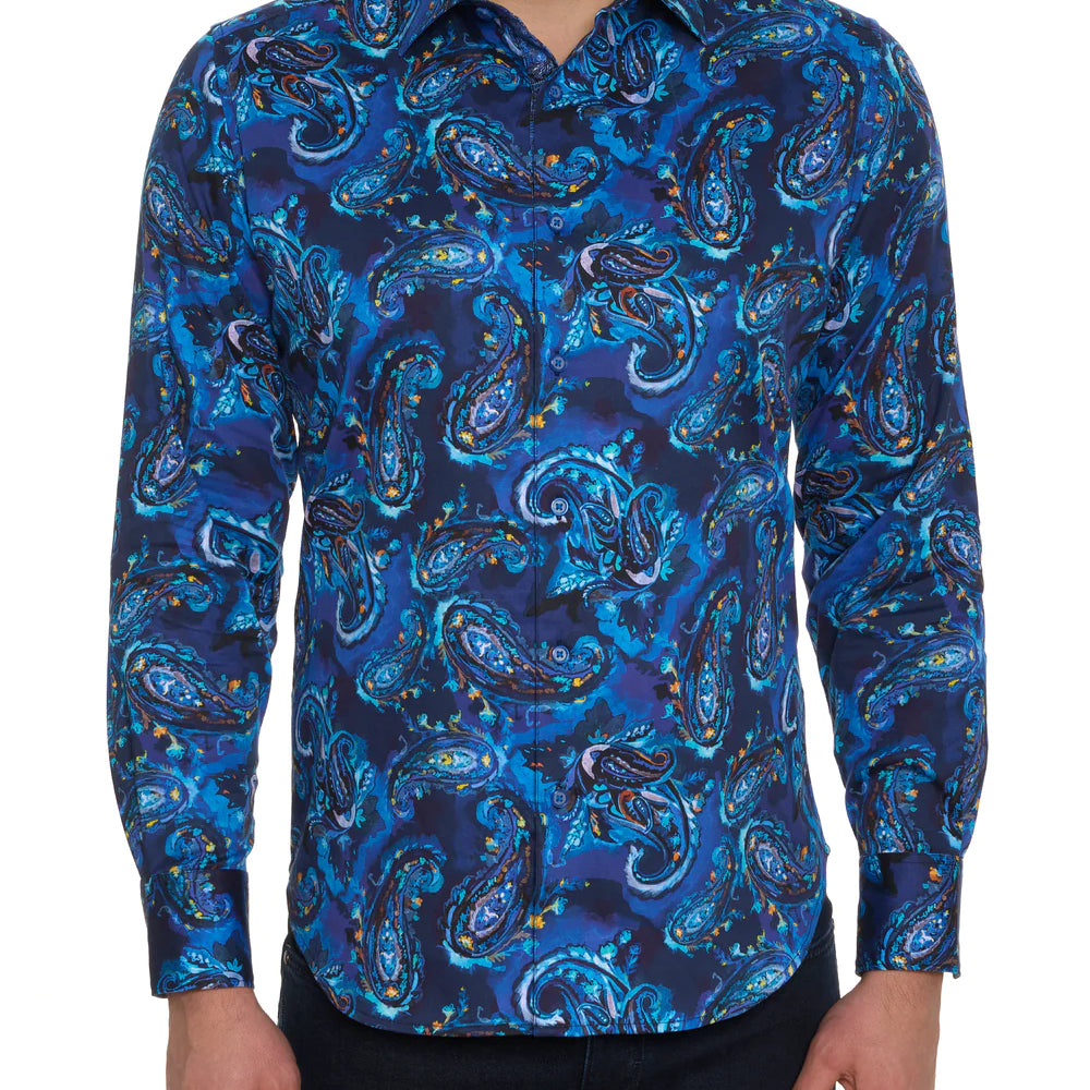 Robert Graham Tangier Button Up L/S Dress Shirt - Blue - 1 - Tops - Button Up Dress Shirt