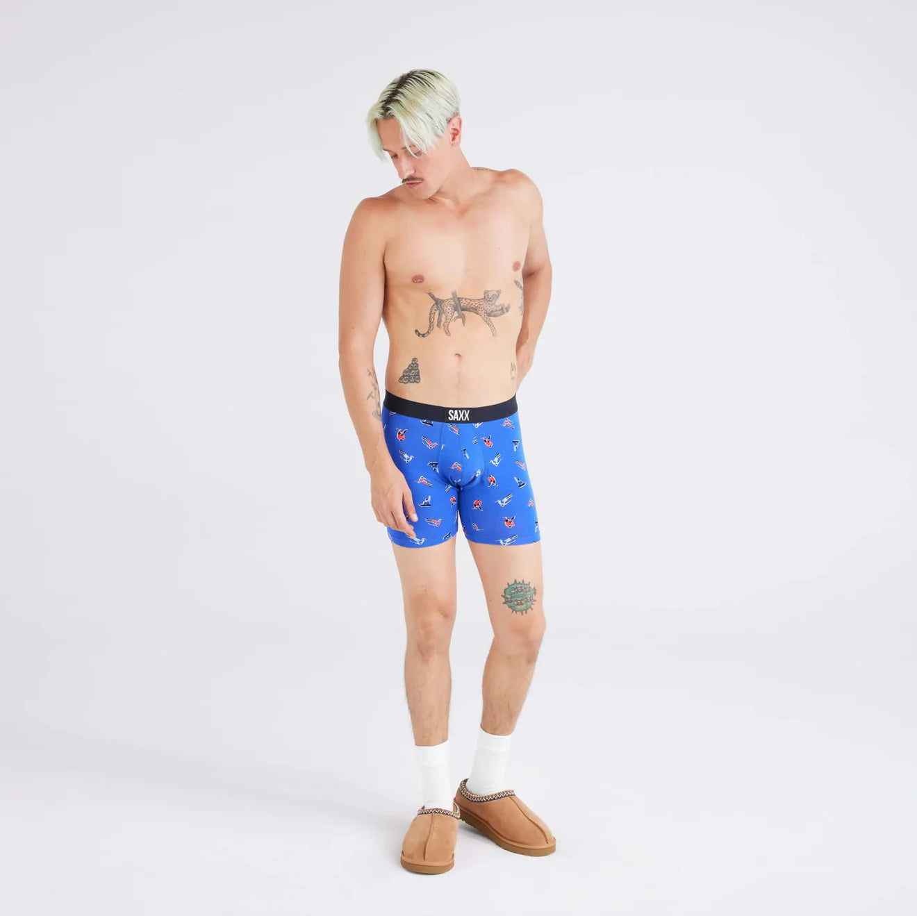 'Saxx Vibe Super Soft Boxer Brief - Winter Action' in 'Sport Blue' colour