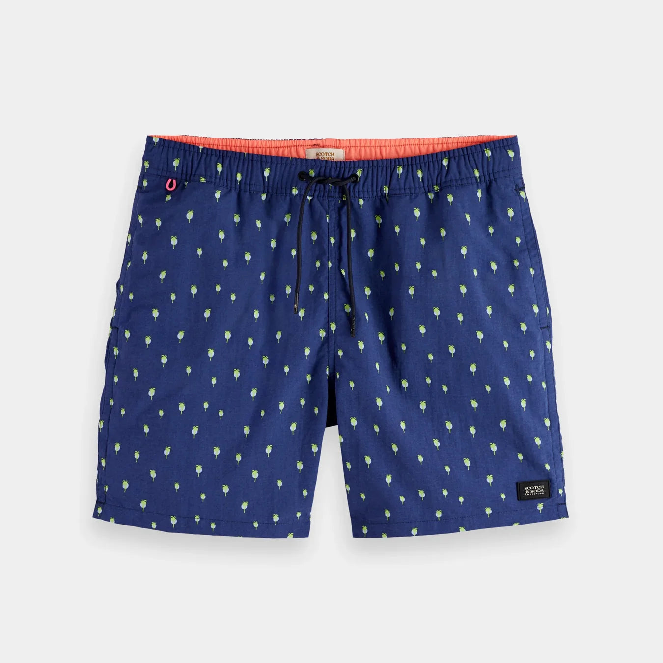 Mid Length Printed Swim Shorts Navy Palm Dots Small