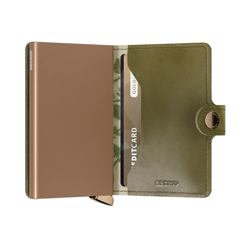 'Secrid Miniwallet - Premium Stitch Floral' in 'Olive' colour