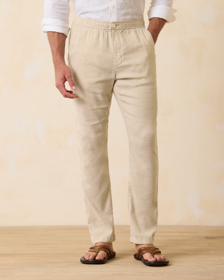'Tommy Bahama Beach Coast Linen Blend Elastic Waist Pants' in 'Stone Khaki' colour