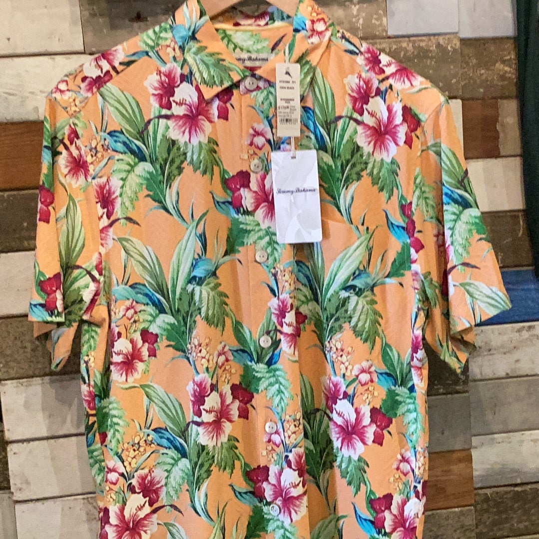 Tommy Bahama Coco Beach Silk Camp Shirt - Orange Pe - 1 - Tops - Shirts (Short Sleeve)