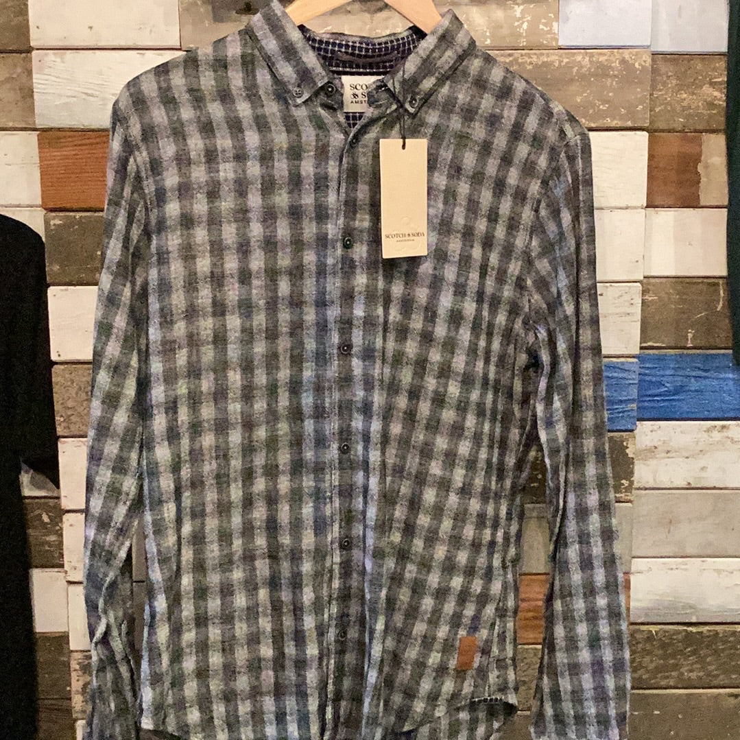 Scotch & Soda Slim-Fit Checked Linen-Blended Shirt - 218 - 1 - Tops - Shirts (Long Sleeve)
