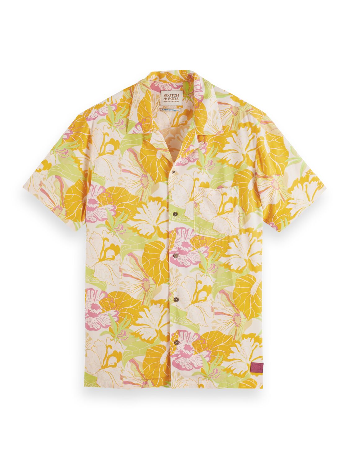Scotch & Soda Short Sleeve Printed Camp Shirt - Yellow - 1 - Tops - Shirts (Short Sleeve)