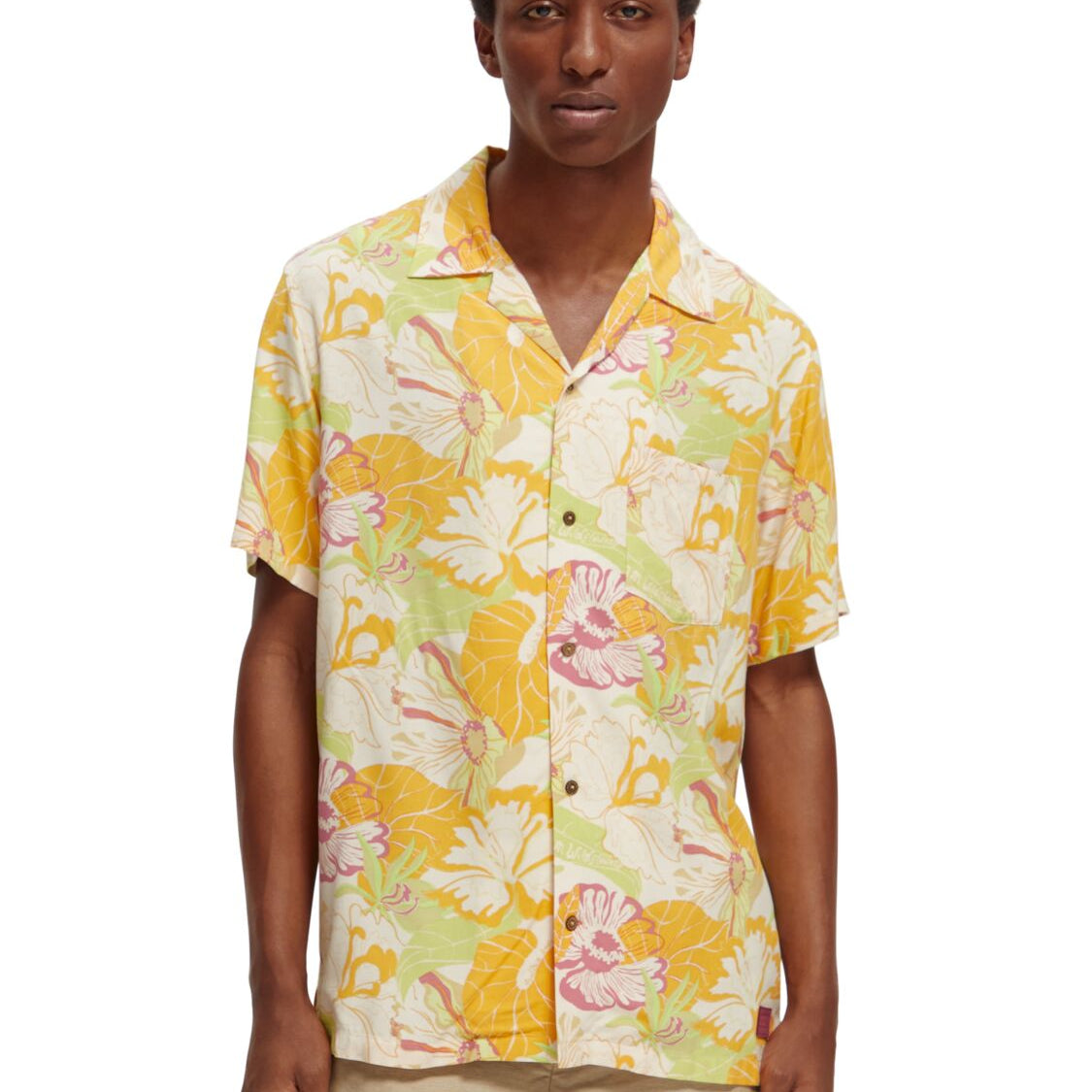 Scotch & Soda Short Sleeve Printed Camp Shirt - Yellow - 2 - Tops - Shirts (Short Sleeve)
