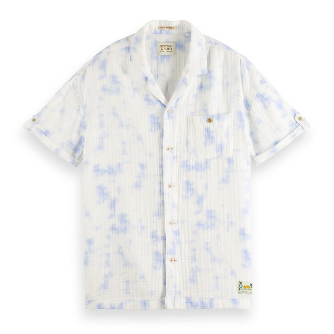 Scotch & Soda Short Sleeve Bonded Printed Shirt - Off White - 1 - Tops - Shirts (Short Sleeve)