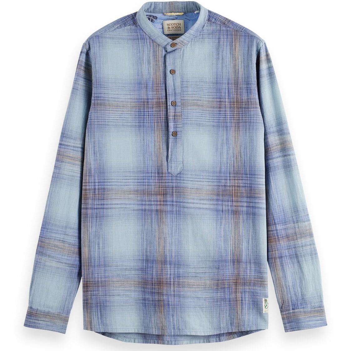 Scotch & Soda Kaftan In Checks & Stripes - Light Blue - 1 - Tops - Long sleeve shirt