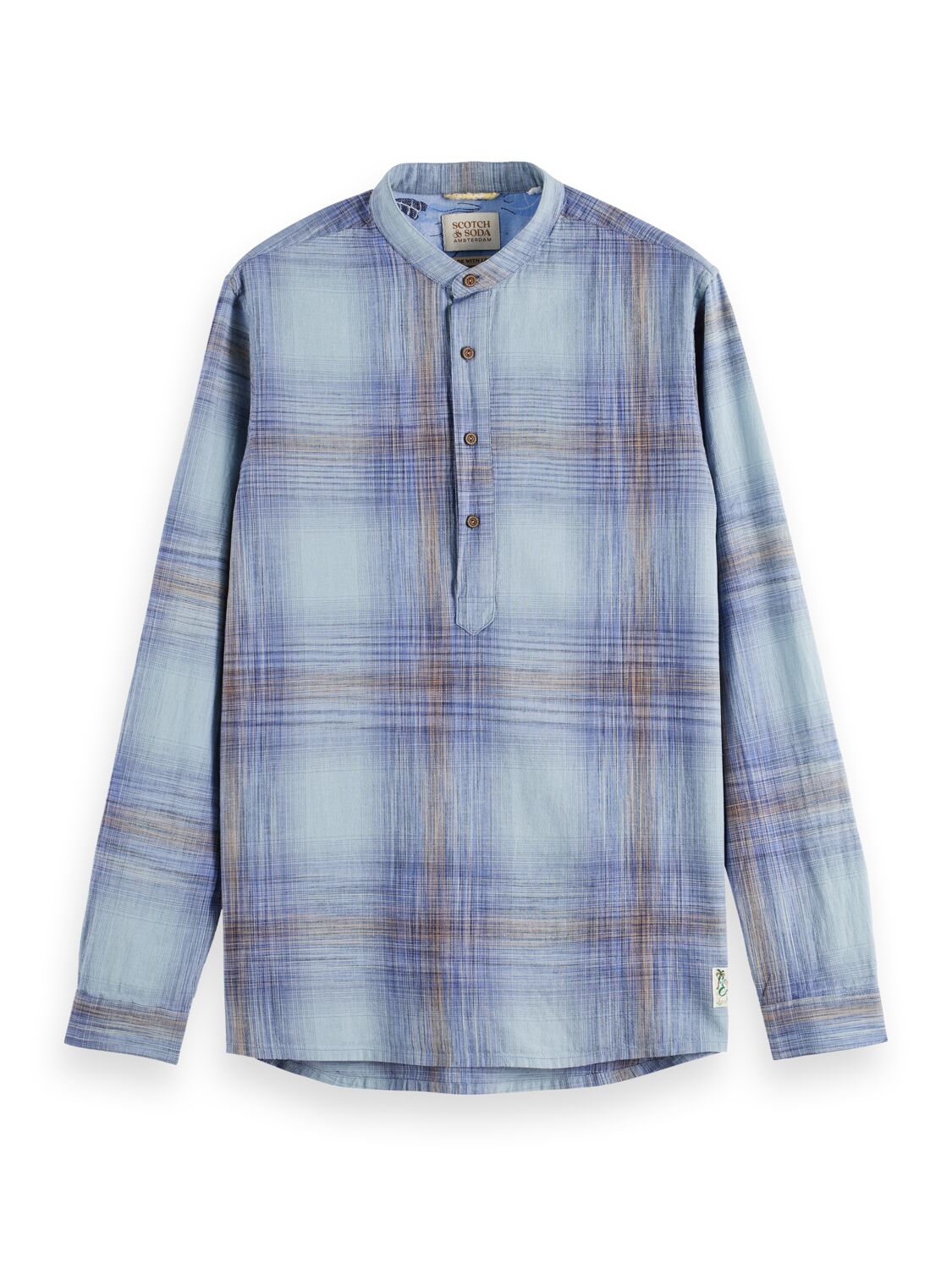 Scotch & Soda Kaftan In Checks & Stripes - Light Blue - 1 - Tops - Long sleeve shirt