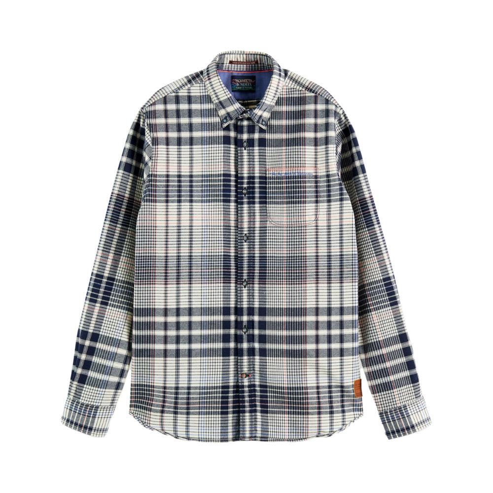Scotch & Soda Lightweight Cotton Flannel Check Shirt Blue Check