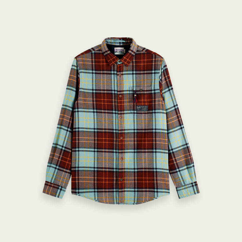 Scotch & Soda Mid-Weight Brushed Flannel Check Shirt Aqua Check