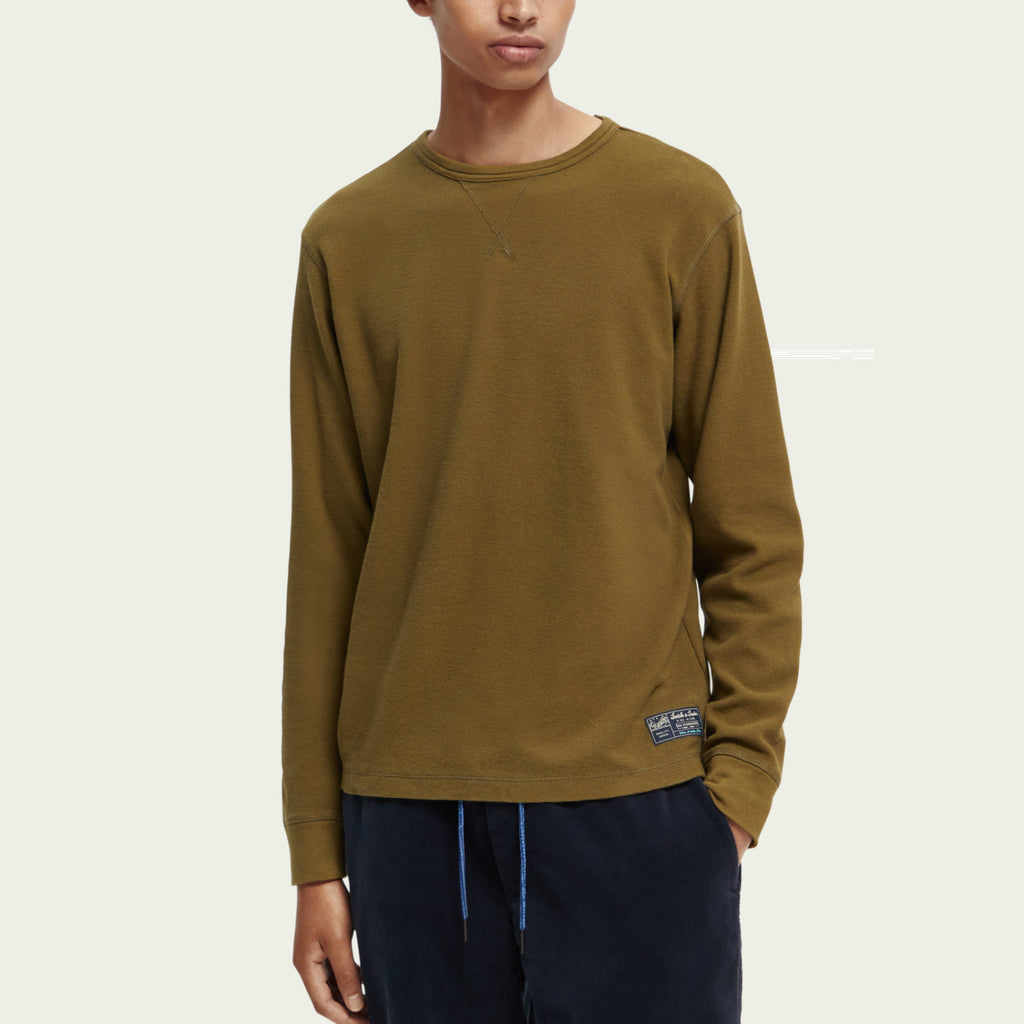 Scotch & Soda Structured Waffle Long Sleeve T-Shirt Olive