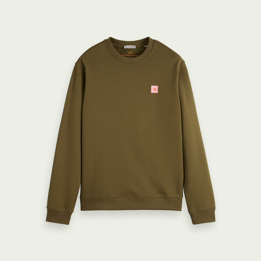 Scotch & Soda Logo Badge Organic Cotton Felpa Sweatshirt Army Green