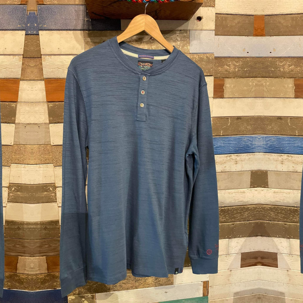 Scotch & Soda Long Sleeve Jersey Grandad T-Shirt Ocean Blue