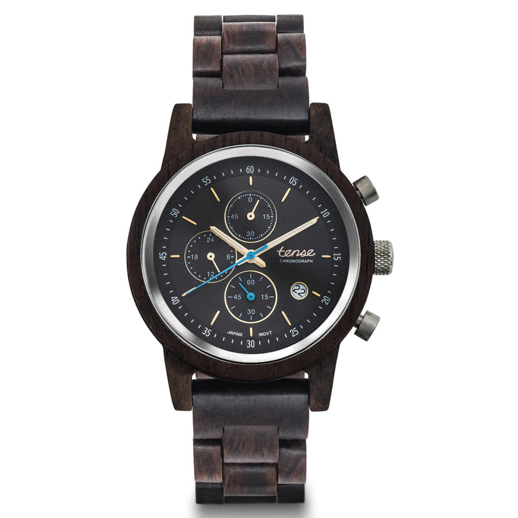 Tense Cambridge Chrono Wooden Watch Leadwood / Black