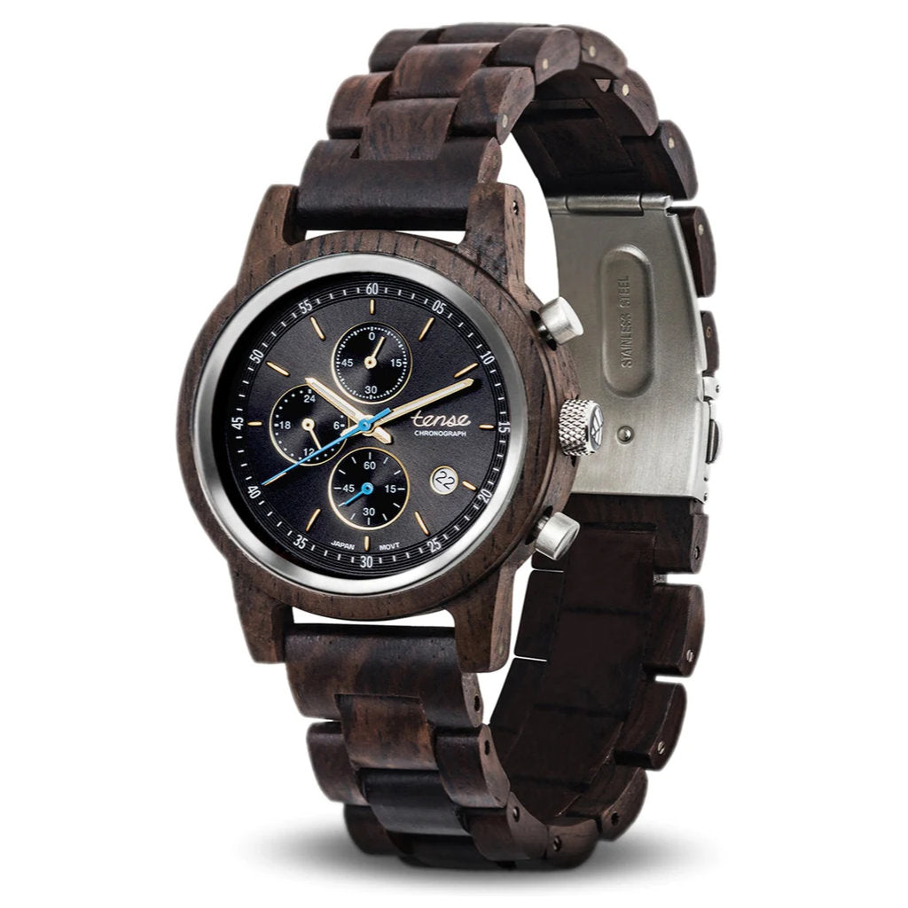 Tense Cambridge Chrono Wooden Watch Leadwood / Black