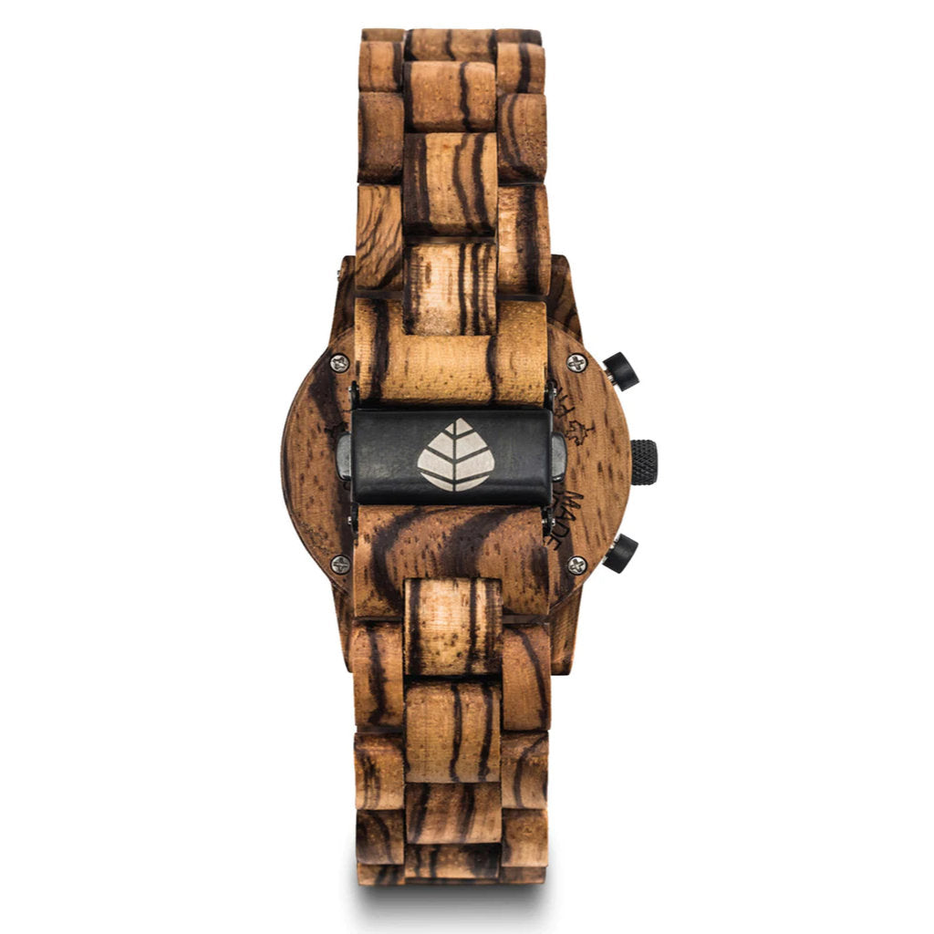 Tense Cambridge Chrono Wooden Watch Zebrawood / Black