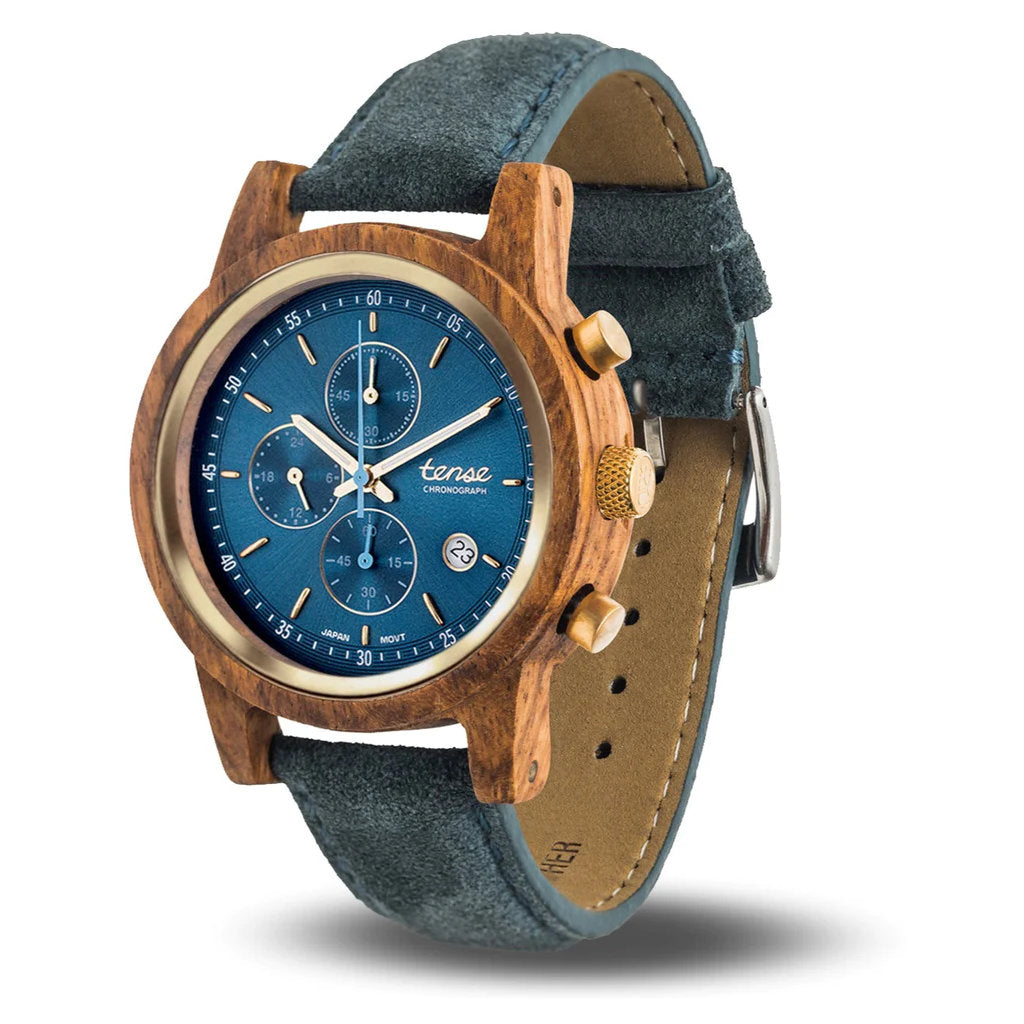 Tense Cambridge Chrono Suede Watch Suede Blue
