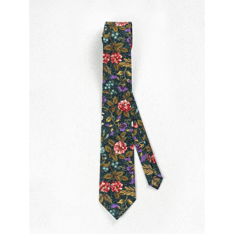 Beaux Hand Crafted Skinny Necktie Black Autumn Floral
