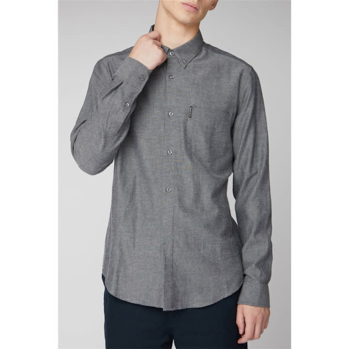 Ben Sherman Brushed Flannel L/S Shirt - Smoke - 1 - Tops - Shirts (Long Sleeve)