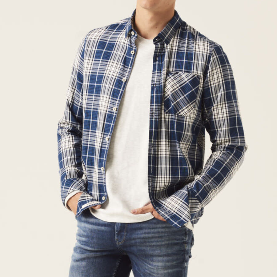 Garcia 100% Cotton L/S Plaid Shirt Indigo