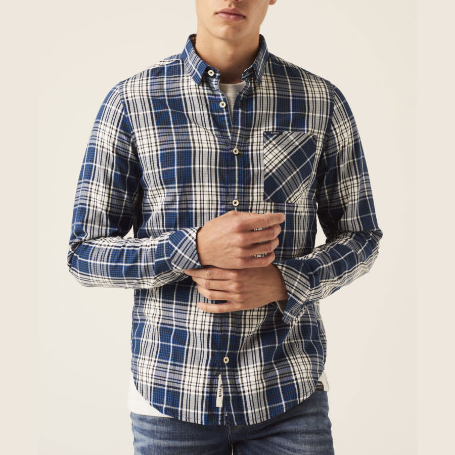 Garcia 100% Cotton L/S Plaid Shirt Indigo