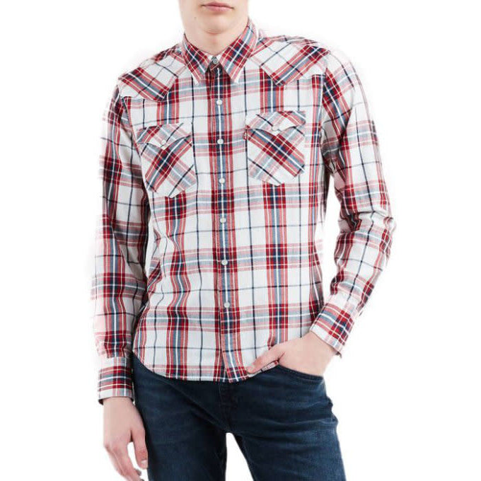 Levis Barstow Western Shirt - Wildcat Crimson - Red/White Check - 1 - Tops - Shirts (Long Sleeve)