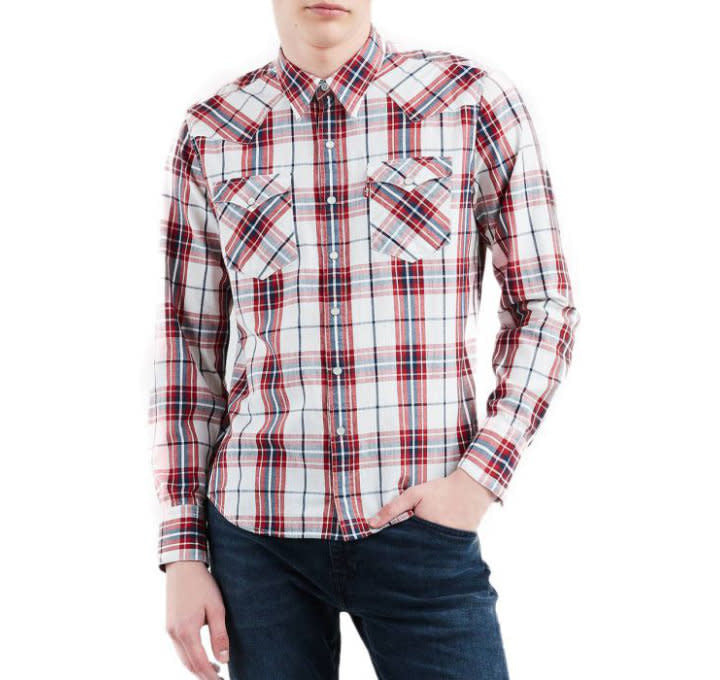 Levis Barstow Western Shirt - Wildcat Crimson Red/White Check