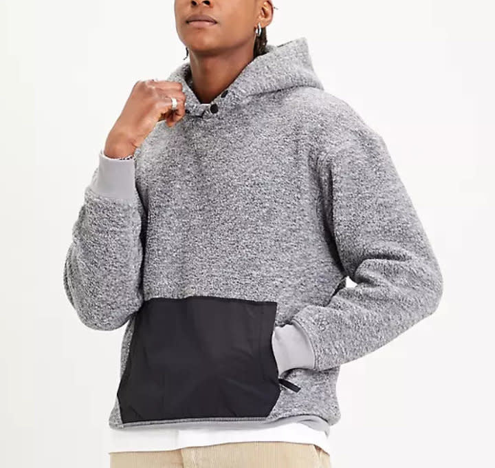 Levis Nylon Pocket Sherpa Hoodie - Grey - 1 - Tops - Pullover Hoodies