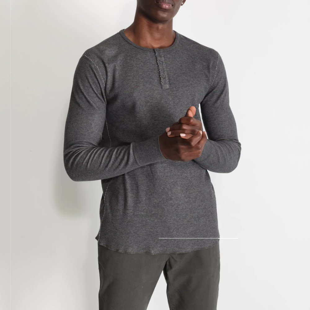 National Standards Mesh Thermal Henley Melange Charcoal